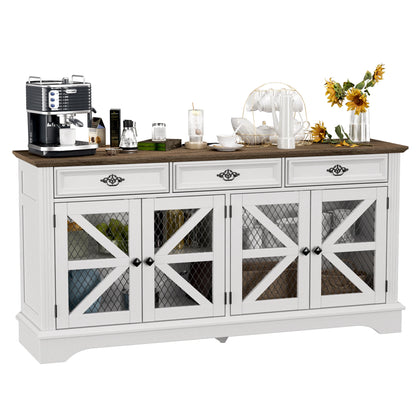 ZBOM 63" Farmhouse Buffet Sideboard Cabinet with 3 Drawers and Charging Station - Loft&Timber