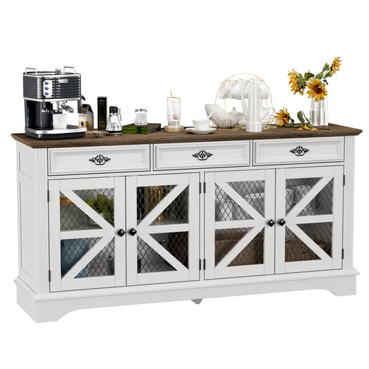 ZBOM 63" Farmhouse Buffet Sideboard Cabinet with 3 Drawers and Charging Station - Loft&Timber