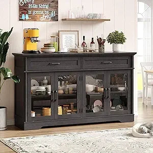 60" Sideboard with 4 Glass Doors and 2 Drawers - Loft&Timber