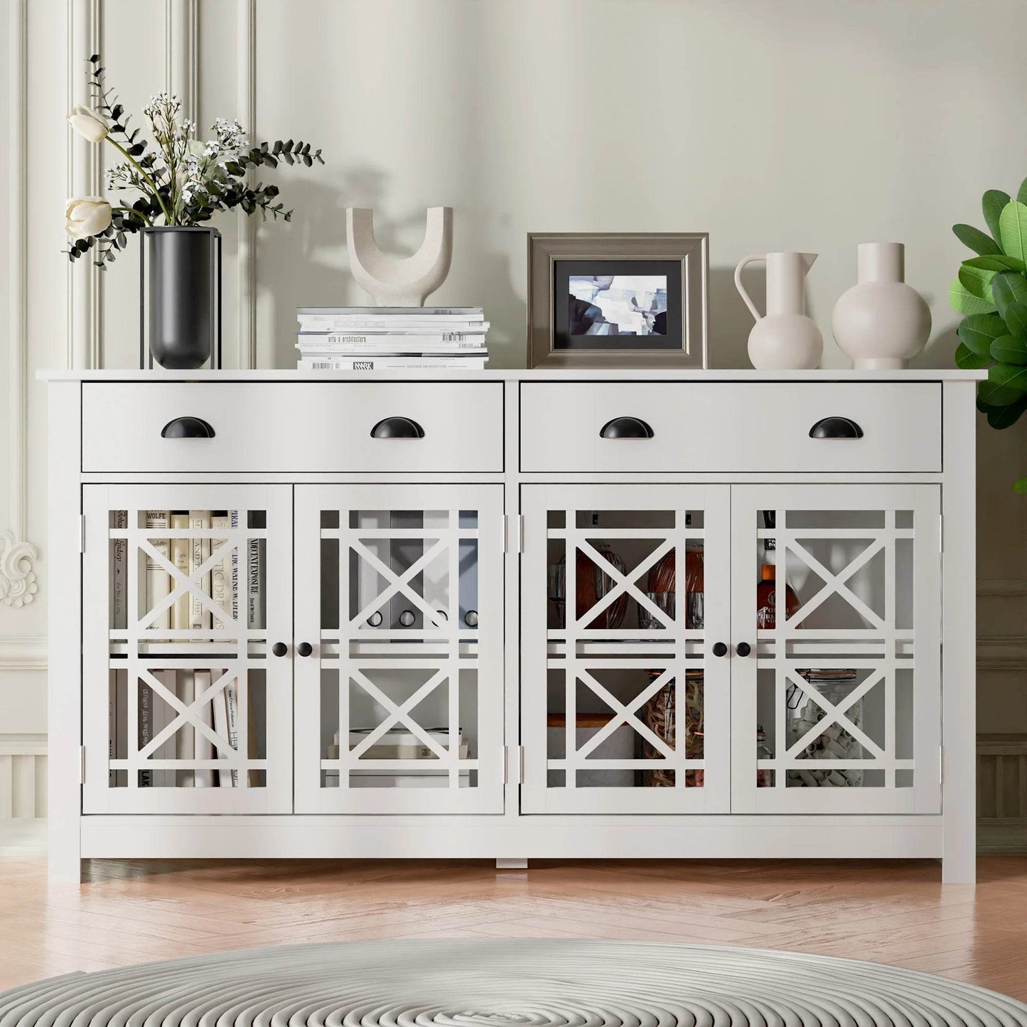 Modern Buffet Sideboard with 4 Acrylic Glass Doors - Loft&Timber