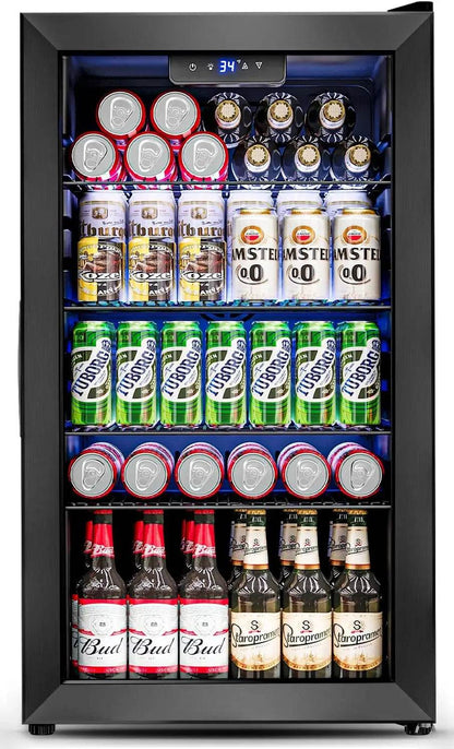3.2 Cu.Ft Mini Fridge with Glass Door - 126 Can Beverage Refrigerator Cooler - Loft&Timber