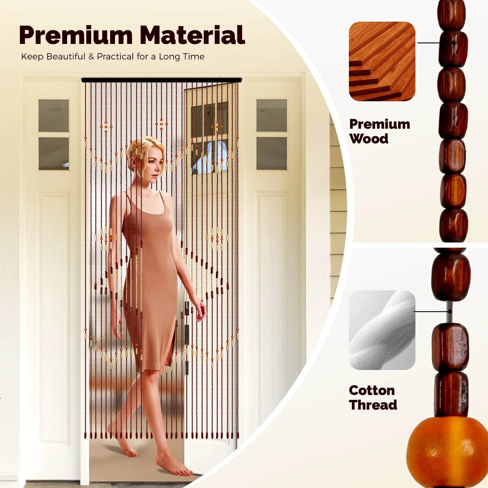 90x208cm 31 Line Retro Wooden Bead Curtain Door - Loft&Timber