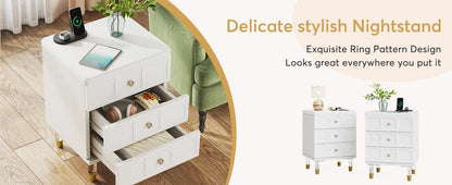 Tribesigns 3-Drawer Nightstand Tall White and Gold Bedside Table with Drawers, Versatile Modern White Night Stand with Storage