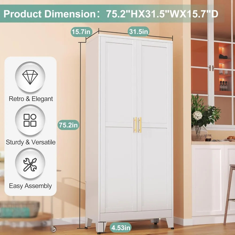 75" Metal Pantry Cabinet with 2 Doors and 5 Adjustable Shelves - Loft&Timber