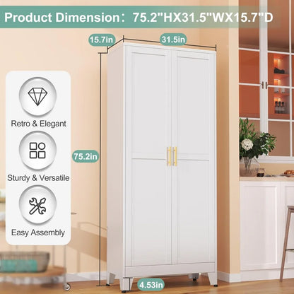 75" Metal Pantry Cabinet with 2 Doors and 5 Adjustable Shelves - Loft&Timber