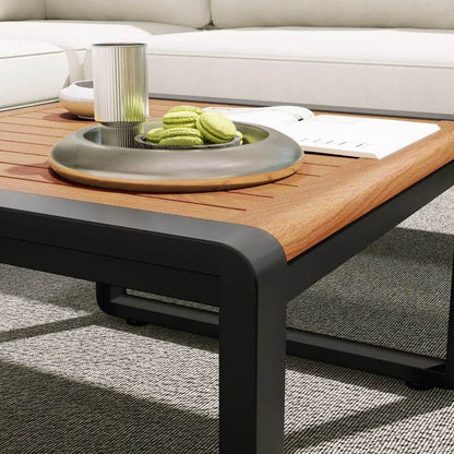 GO 4 Pieces Outdoor Patio Set Metal and Wood Frame Sectional with Soft Cushions & Coffee Table - Loft&Timber