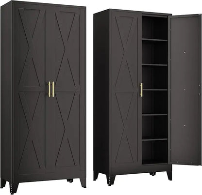 Tall Pantry Cabinet 75" H with Doors and Shelves - Loft&Timber