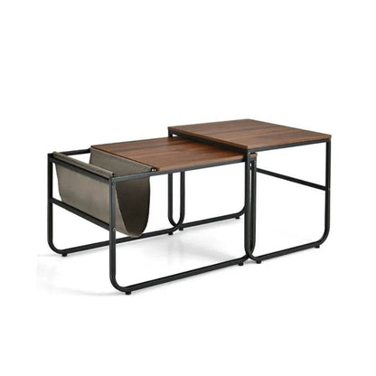 Set of 2 Nesting Coffee Tables with Side Pocket for Living Room Bedroom - Loft&Timber