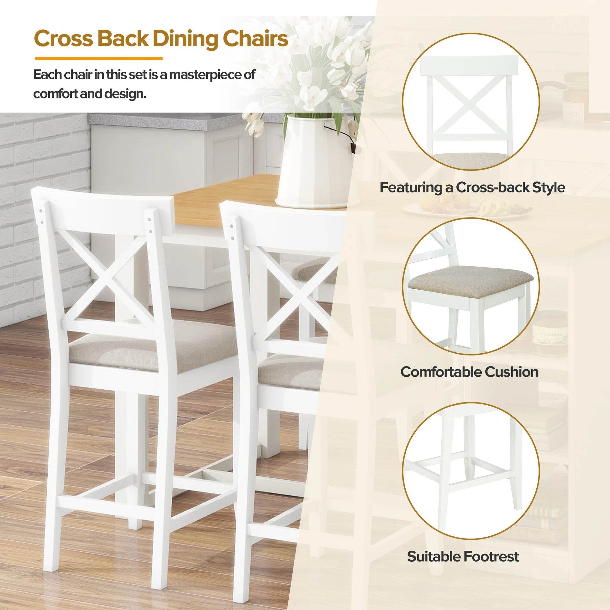 Wood Farmhouse Counter Height Dining Table Set - Loft&Timber