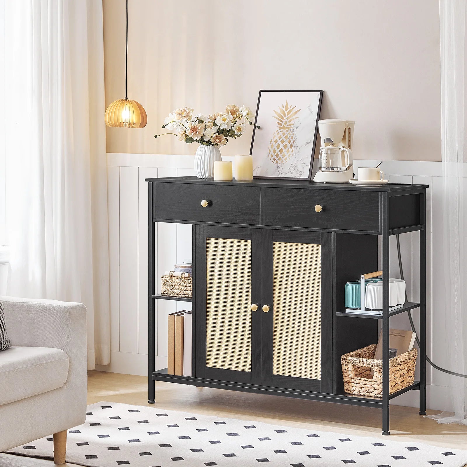 42" HOOBRO Sideboard Buffet Cabinet with Charging Station - Loft&Timber