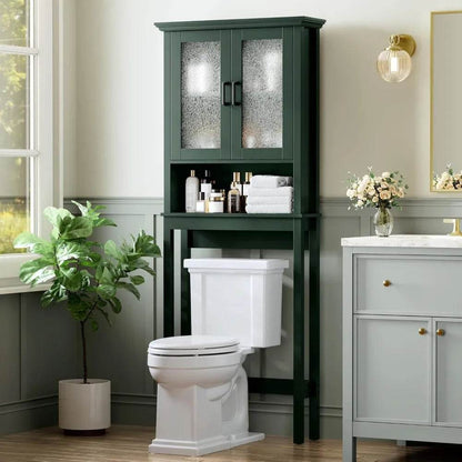 Over the toilet storage cabinet, over toilet storage with glass doors and adjustable shelf, thicken frame above the toilet - Loft&Timber