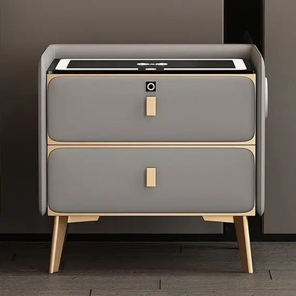 Modern Bluetooth Nightstand with LED Light, 2 Drawers, and Fingerprint Lock
