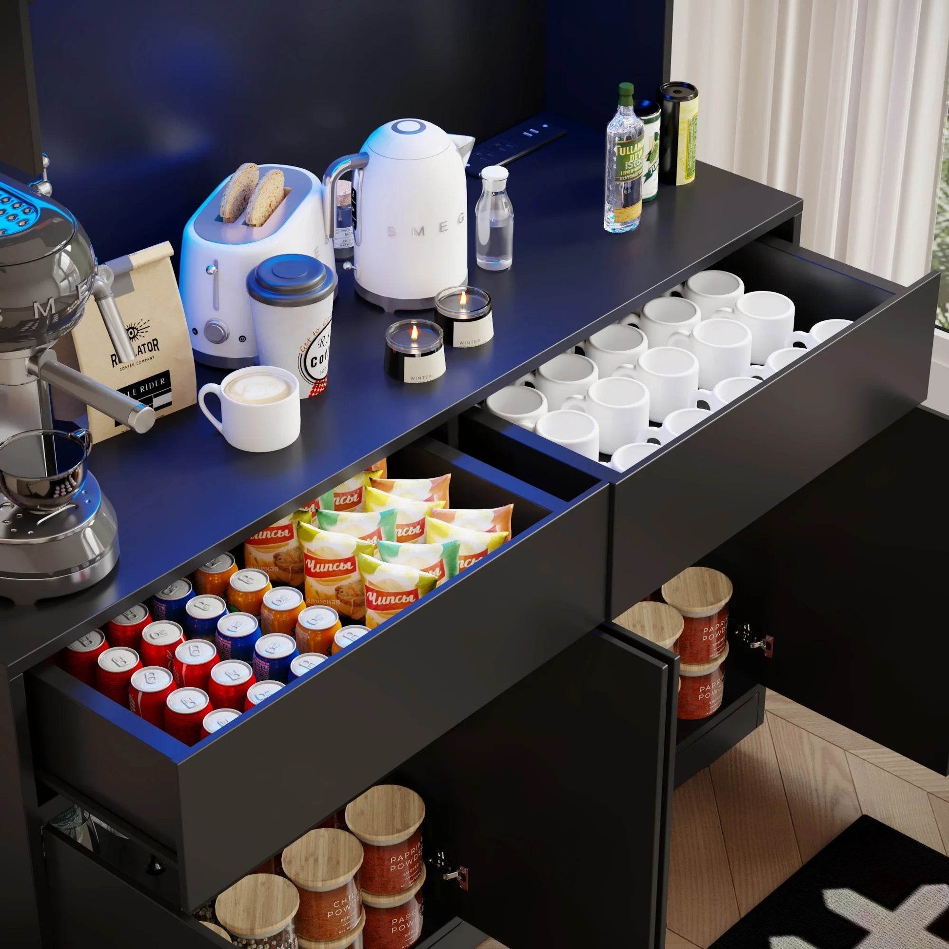 71'' Tall Kitchen Pantry with LED Lights - Loft&Timber