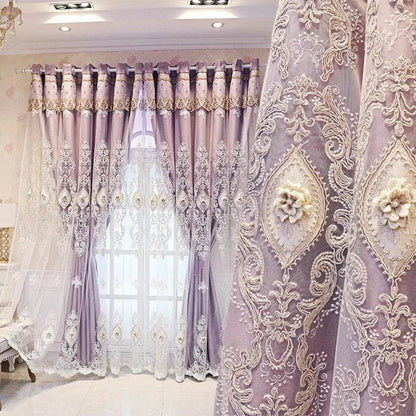 1PC Curtains,Luxury vintage-style embroidered curtains with 3D relief patterns - Loft&Timber