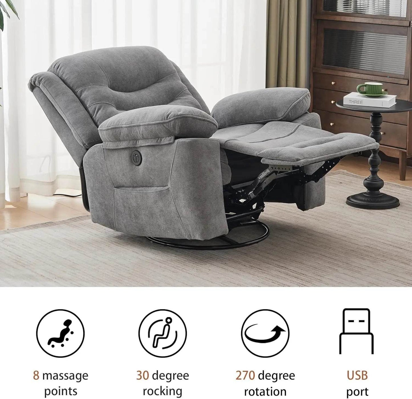 Power Swivel Rocker Recliner with Massage and Heat - Loft&Timber