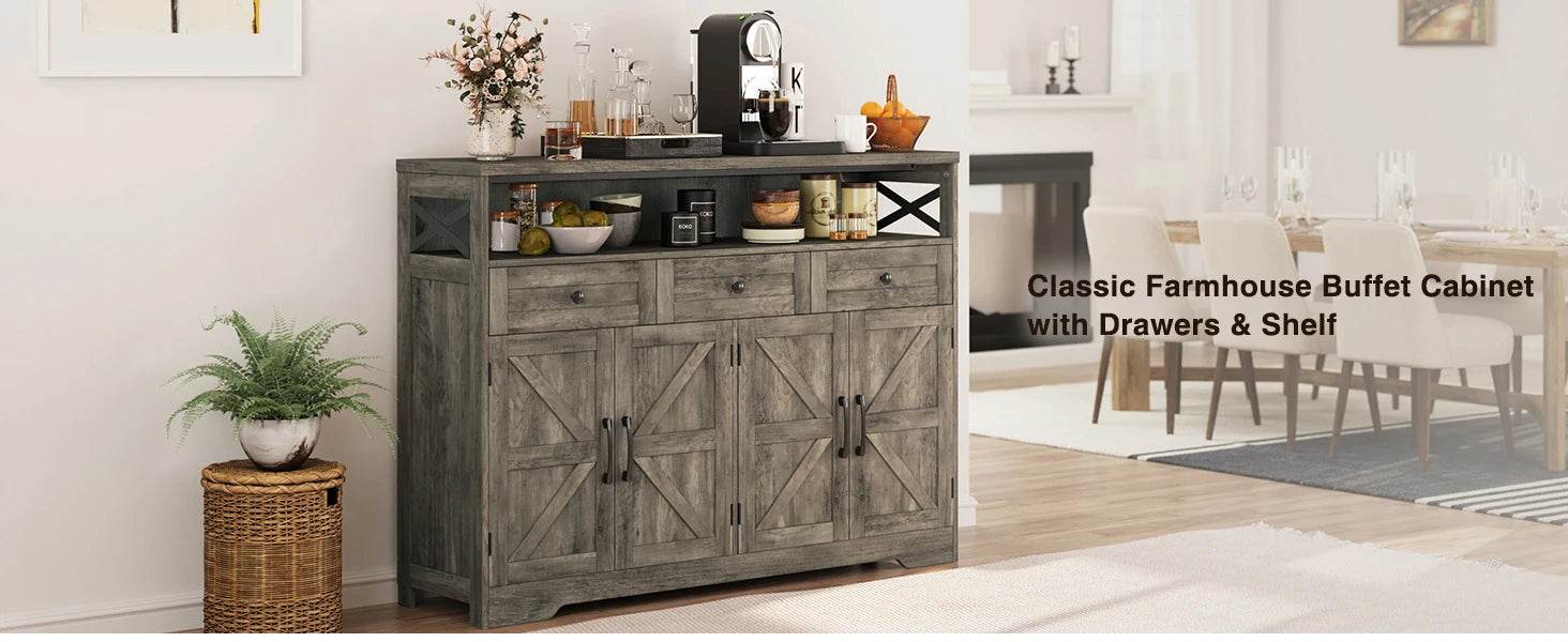 Vabches Sideboard Buffet Cabinet with Drawers & Charging Station - Loft&Timber