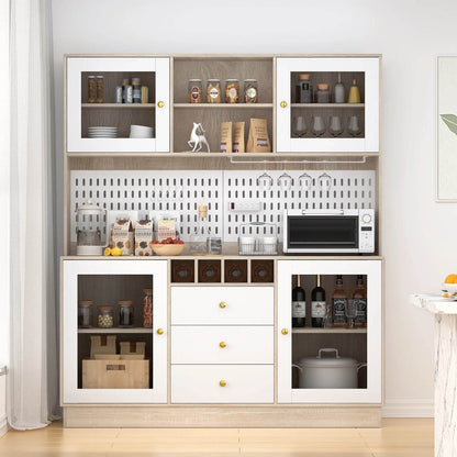 Pantry Cabinet, Kitchen Storage Cabinet, Freestanding Buffet Hutch with Pegboard, Cup Holder, Power Outlet, Black - Loft&Timber