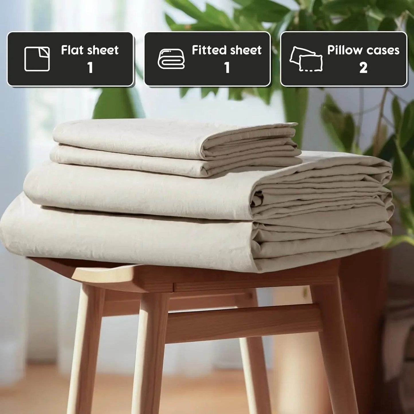 100% French Pure Linen Sheets, Breathable and Durable Line Queen Size Sheets - Loft&Timber