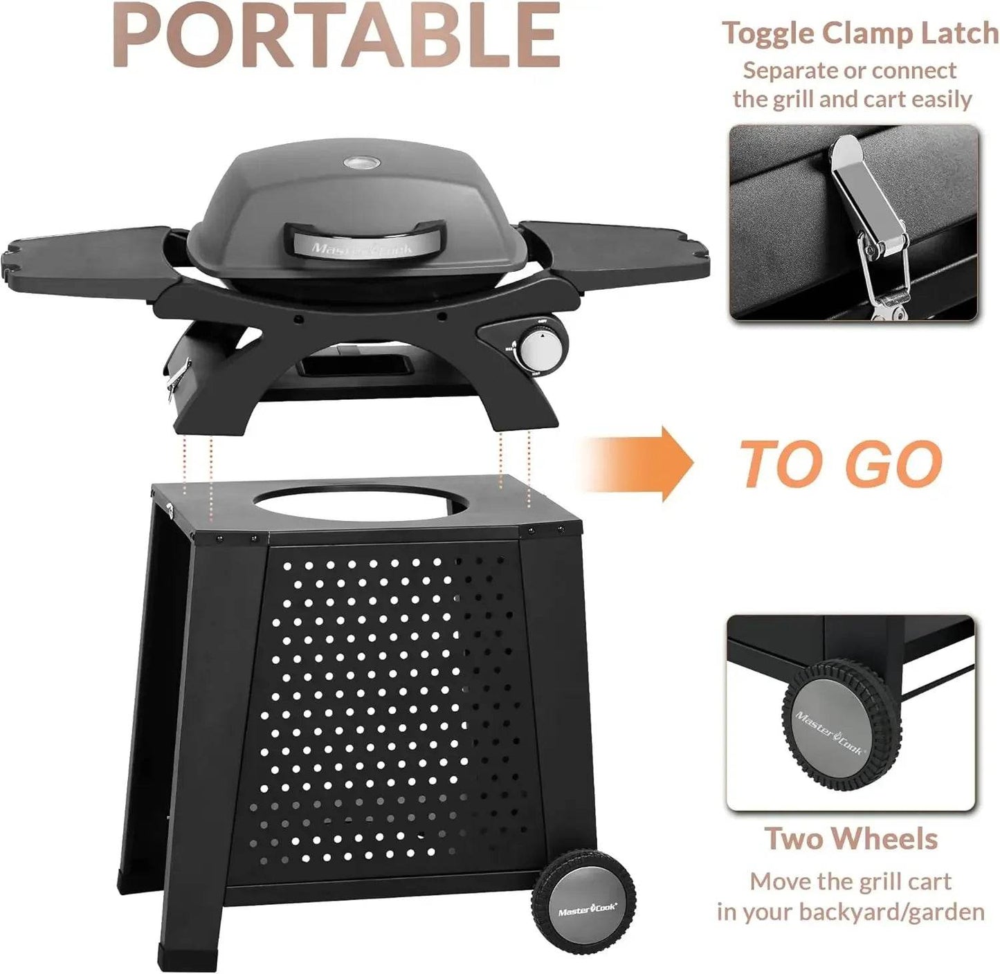 Propane Gas Grill, Portable Tabletop Barbecue Grill with Cart for Patio, Camping, Travel - Loft&Timber