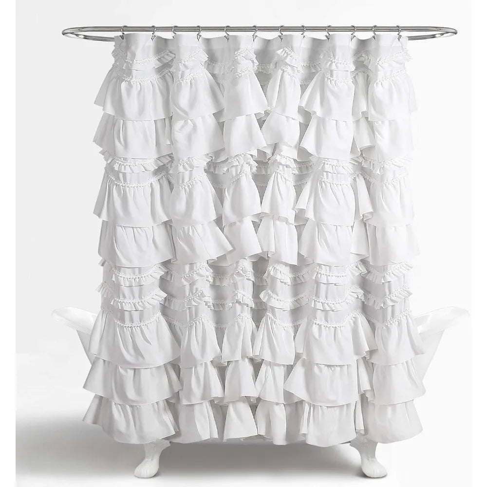 Kemmy Ruffled shower curtain, single, 72" w x 72", white