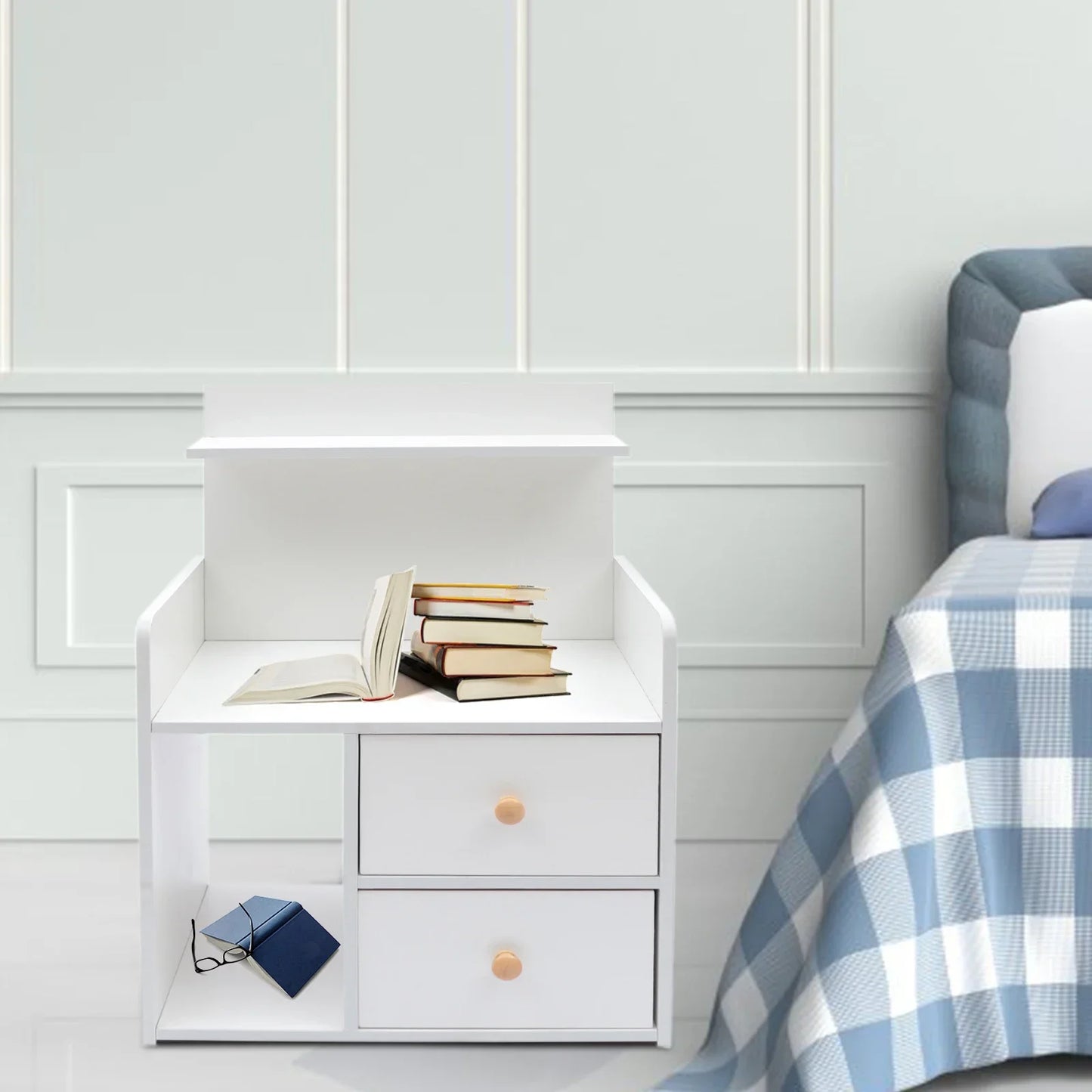 Bymaocar Warm White Nightstand with 2 Drawers, 16.9x10.2x23.6In Compact Bedside Table, Versatile Vanity Dresser for Living Room
