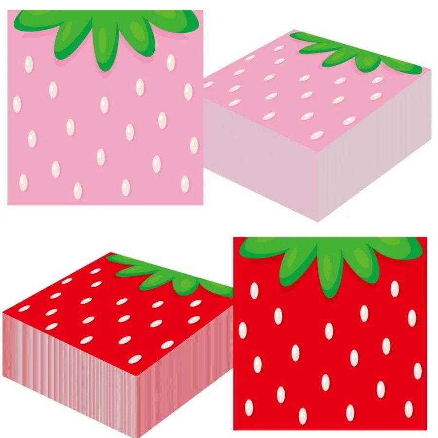 Strawberry Party napkins 6.5 x 6.5 Ih Pink and Red Strawberries - Loft&Timber