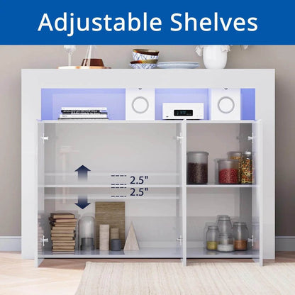 High Glossy Sideboard Modern White Buffet Cabinet with LED Lights - Loft&Timber