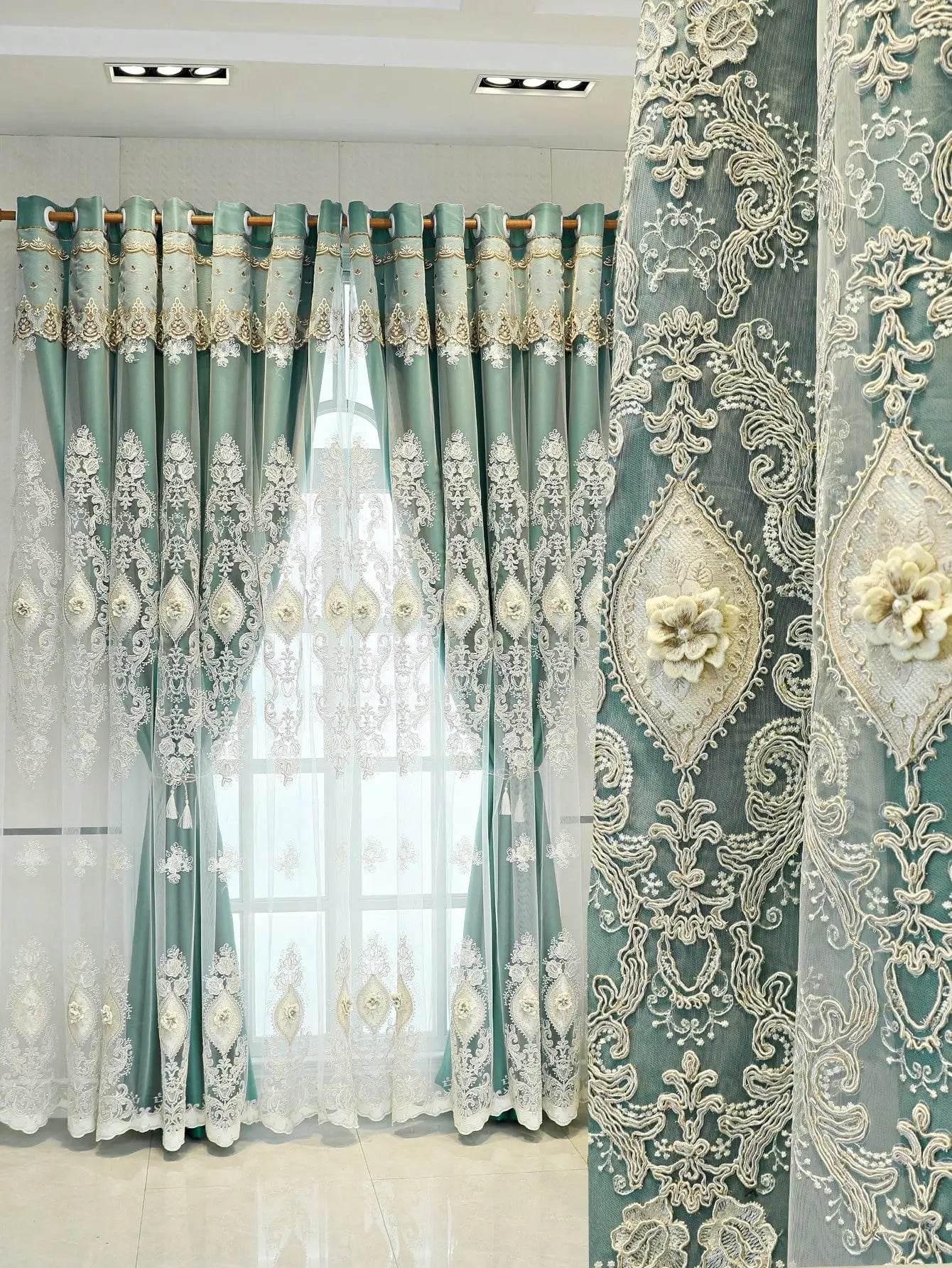 1PC Curtains,Luxury vintage-style embroidered curtains with 3D relief patterns - Loft&Timber