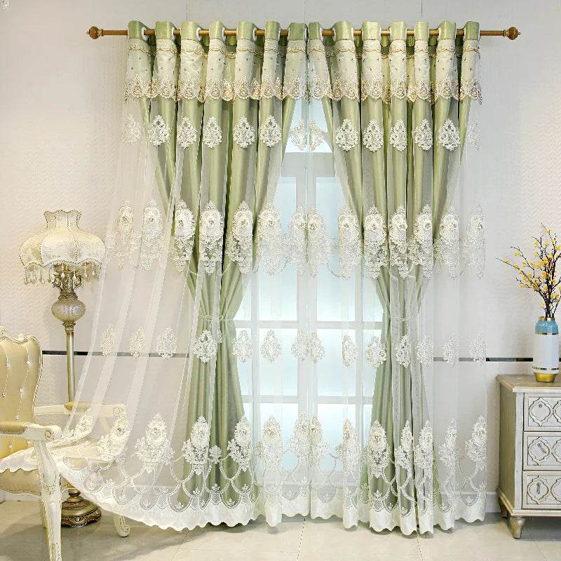 Elegant Double-Layer Curtains with Embossed Base & 3D Embroidered Detailing - Loft&Timber