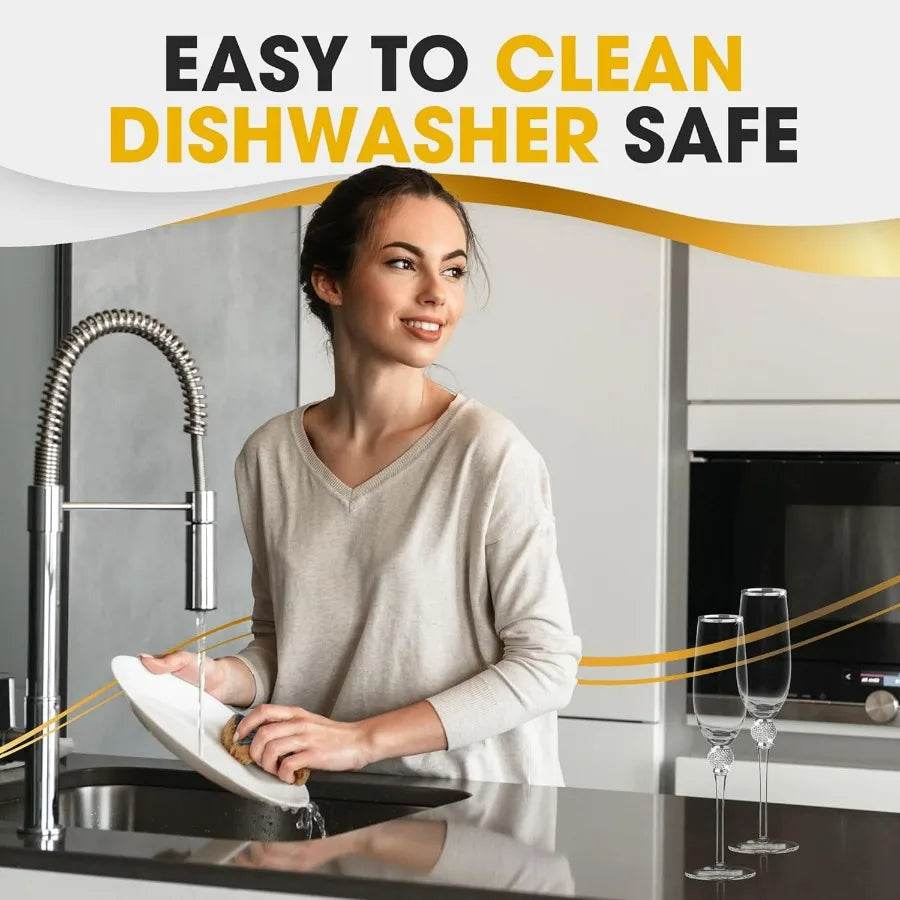 Elegant Crystal Champagne Flutes with Silver Rim and Sparkling Rhinestone Accents - Loft&Timber