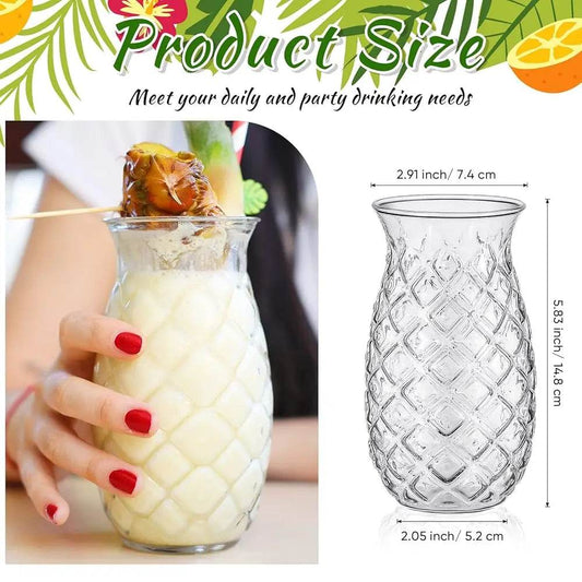 Set Of 8 Tiki Pineapple Glasses 17 Oz Retro Relief Cups - Loft&Timber