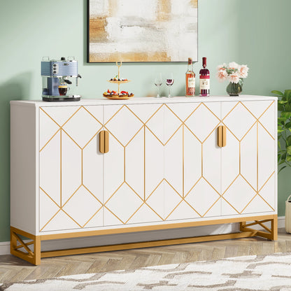 Tribesigns 59" White Gold Buffet Cabinet with Storage - Loft&Timber