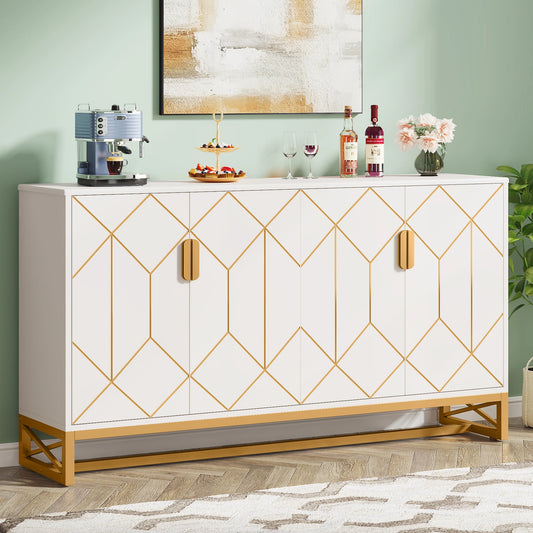 Tribesigns 59" White Gold Buffet Cabinet with Storage - Loft&Timber