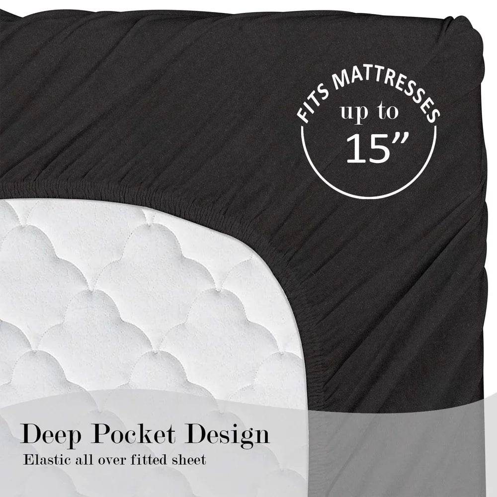 Cotton Rich Jersey Bed Sheet Set King 4 Pieces Breathable Soft Cozy Stretchy Fitted Flat Pillowcases - Loft&Timber