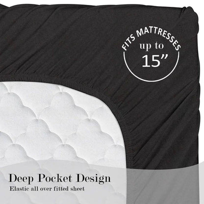 Cotton Rich Jersey Bed Sheet Set King 4 Pieces Breathable Soft Cozy Stretchy Fitted Flat Pillowcases - Loft&Timber