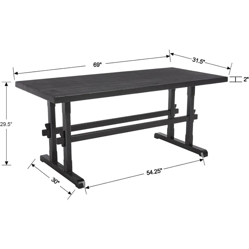 Solid Wood Dining Table for 4-6 People, 70" Large Kitchen Table - Loft&Timber
