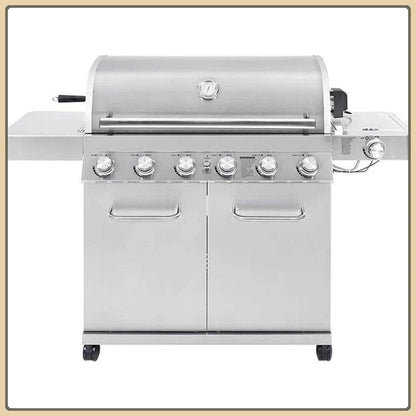 6+1 Burner Gas Grill, Stainless Steel Cabinet Style with Side Burner & Rotisserie - Loft&Timber