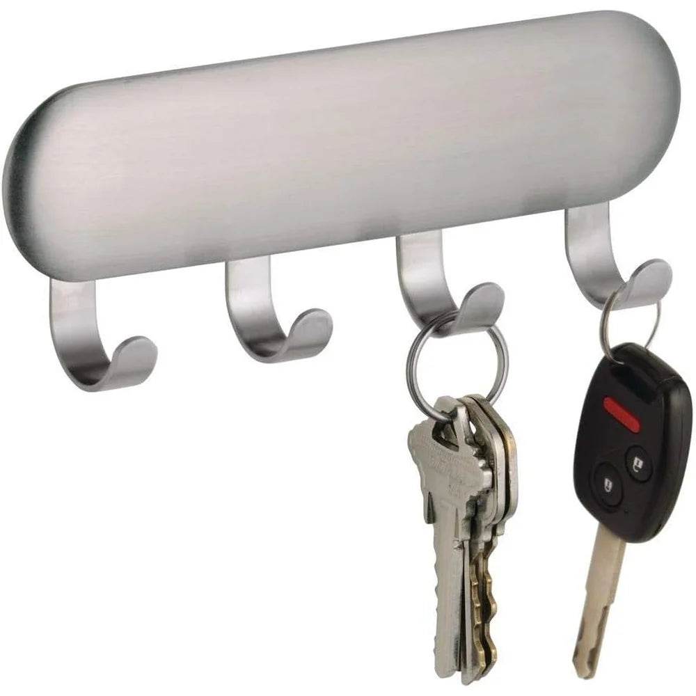 Self-Adhesive Stainless Steel Key Rack Organizer with 4 Hooks - Loft&Timber