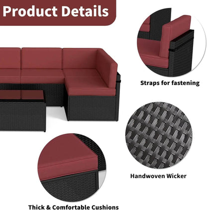 7Pc Patio Furniture Sets with Pillows & Coffee Table - Loft&Timber