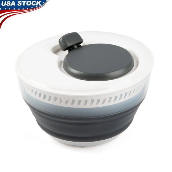 Collapsible Salad Spinner 3 Quart Space Saving Kitchen Tool Rinsing Drying Greens Colander Bowl Lid Easy Storage Hand Wash