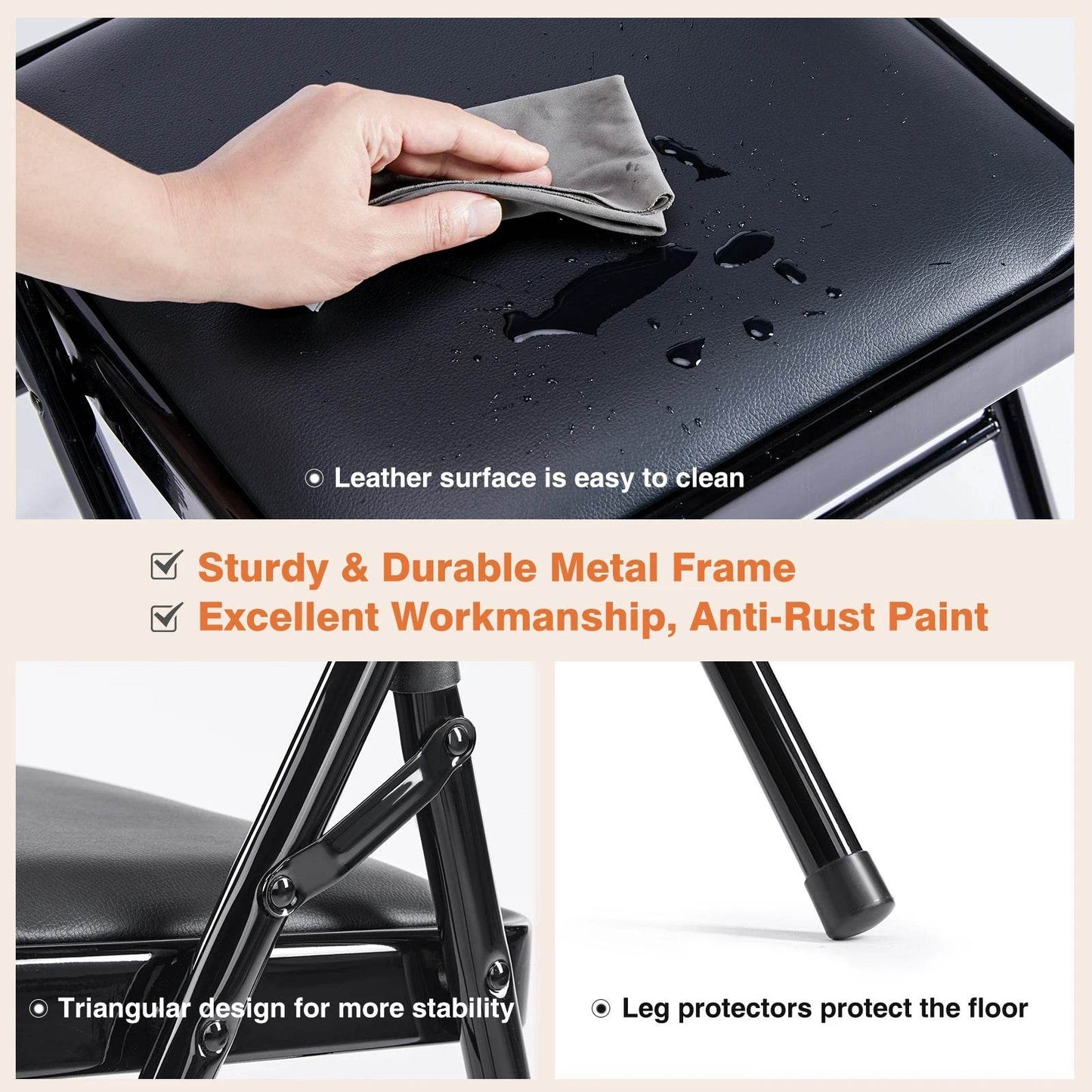 JHK Leather Padded Folding Chair 4 Pack - Loft&Timber