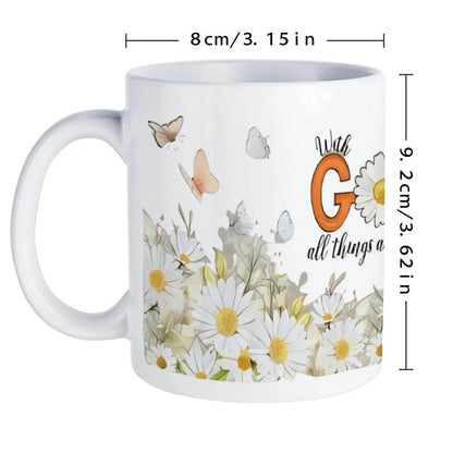 God All Things Are Possible Ceramic Coffee Mug Bible Verse Mugs, 330ml - Loft&Timber
