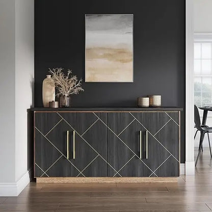 65" Buffet Sideboard Cabinet with Elegant Gold Trim - Loft&Timber