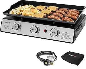 Portable 24-Inch 3-Burner Gas Grill with Griddle and Cover, 25,500 BTUs - Loft&Timber