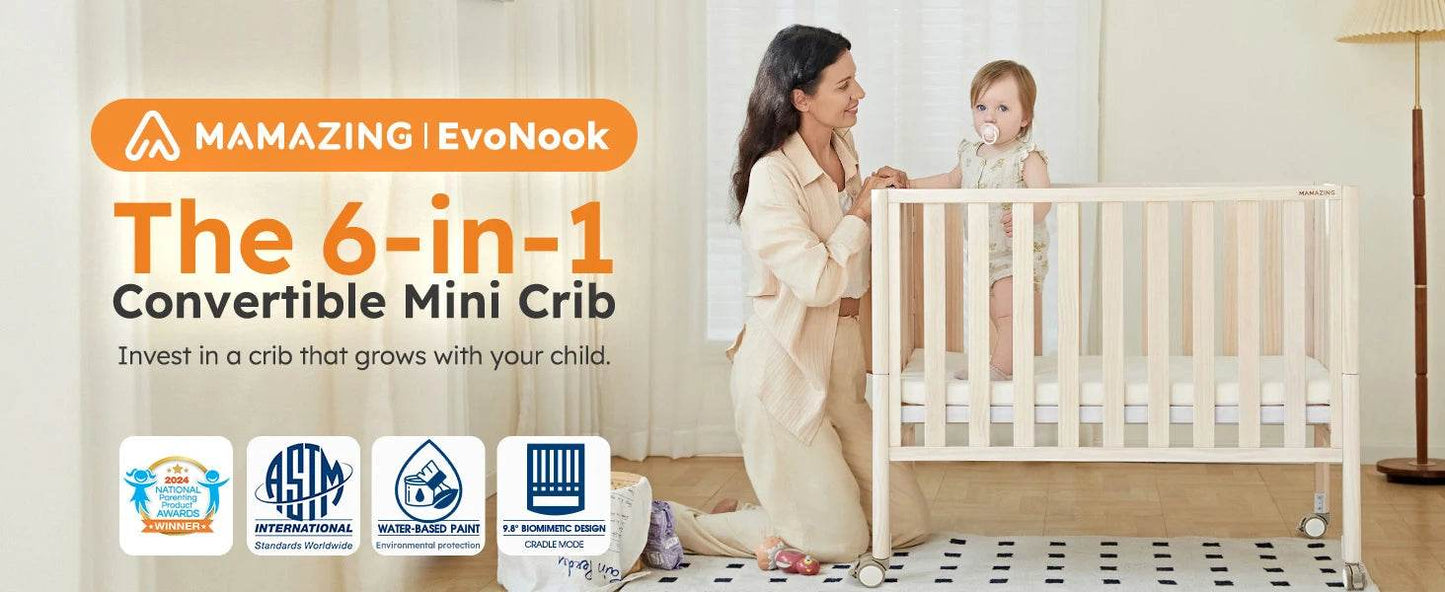 6-in-1 Mini Crib with Removable Wheels & Mattress - Loft&Timber