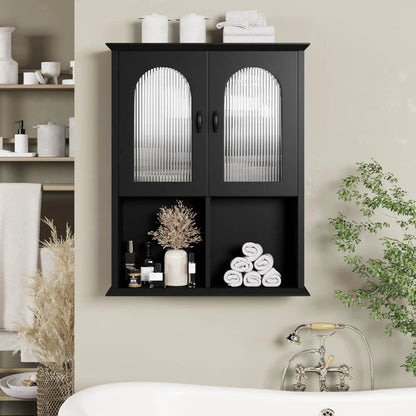 black over-the-toilet storage cabinet with fluted door, 23.6" x 29.5" medicine cabinet