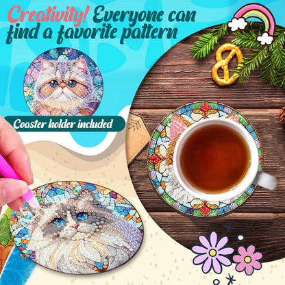 8Pcs Wooden Cats Diamond Painting Coasters - Loft&Timber