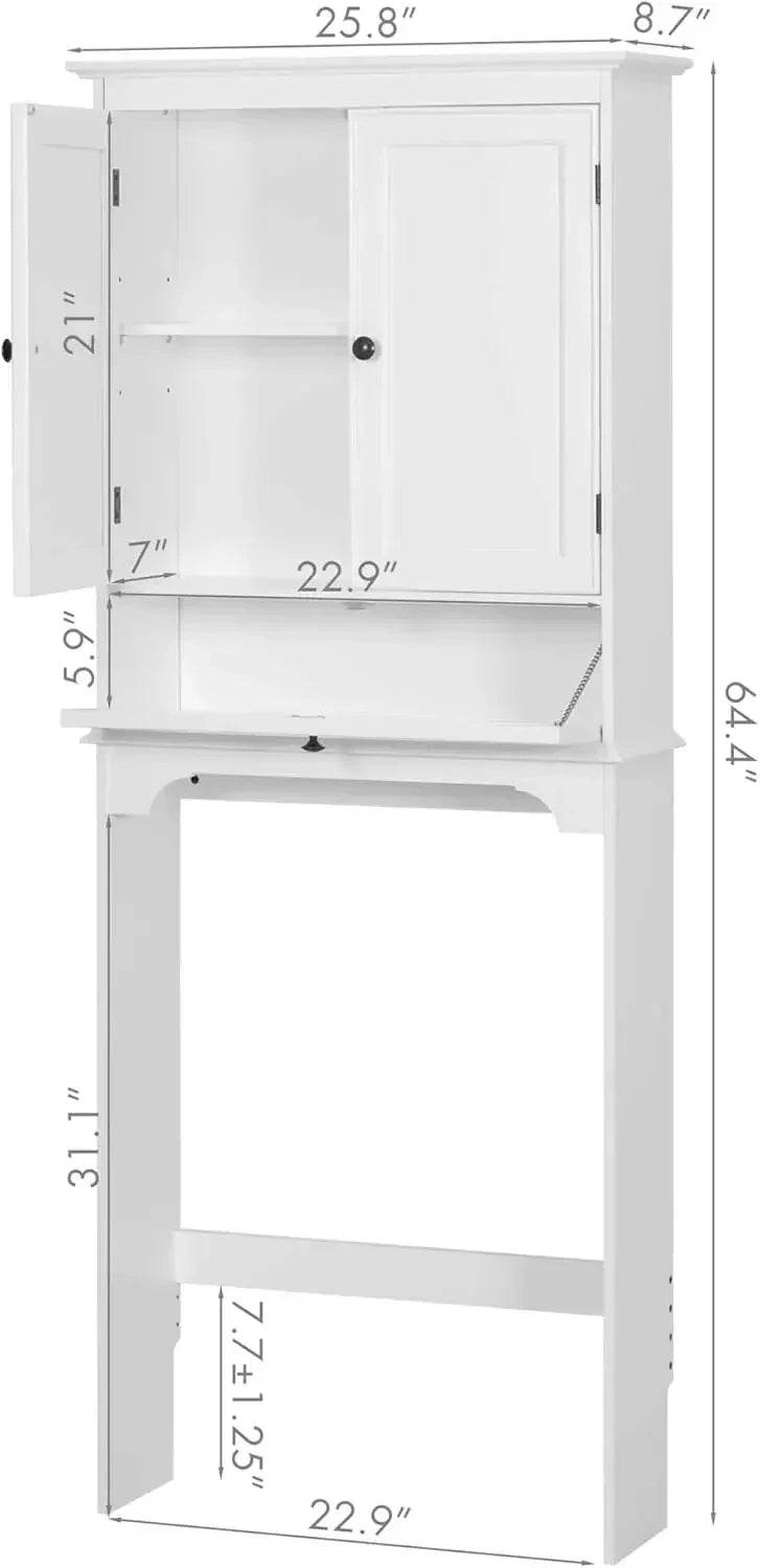 Over The Toilet Storage Cabinet, Bathroom Above Toilet Storage Cabinet with Doors and Adjustable Shelves, White - Loft&Timber