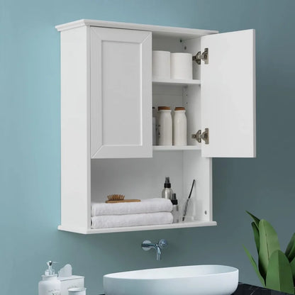 Wooden over-the-toilet wall cabinet, 23x29", buffering hinges, and adjustable shelves