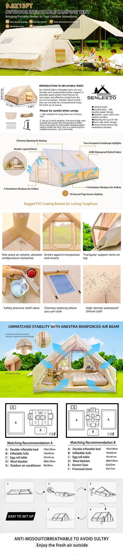 Inflatable Tent for Camping, Easy Setup - Loft&Timber